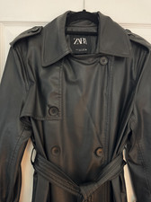 Zara black vegan Leather Trench Coat Size 10/12