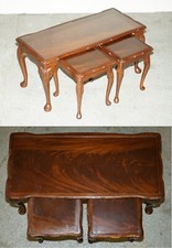 STUNNING FLAMED MAHOGANY NEST OF THREE TABLES INCLUDING COFFEE COCKTAIL TABLE