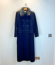 Austin Reed Coat UK12 Wool Cashmere Blue Long Maxi Fur Fit Flare Military Duster