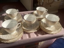 Crown Regent Bone China Gold Chintz Teaset. 15 Pieces