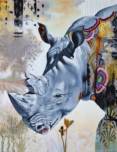 Contemporary rhino painting - rhino,