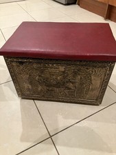 Brass Fireside Coal / Wood Box Hammered Brass Vintage Prop Decor Padded Seat