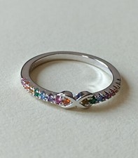 Silver Multicoloured Infinity Diamante Ring, Womens Fashion Jewellery, UK Seller