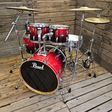 Drum Kit Pearl Vision Birch, Ruby Fade Inc Zildjian Cymbals USED! RKRFP281025