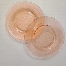 Vintage Mid Century Set of 4 Depression Glass Pink Plates Floral Pattern Dish