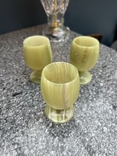Vintage Retro Green Onyx Goblets x 3 - 10cm tall