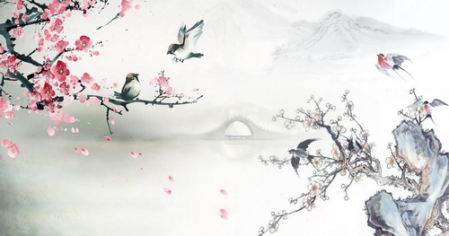 Pink flower bird bridge - pink,