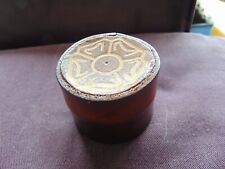 VINTAGE - Wonderful Round Leather Cufflink Box - Brown Leather Detailed Lid