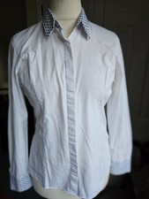 TM Lewin - White Contrasting Print Collar & Cuffs, Long Sleeve Shirt - Size UK14