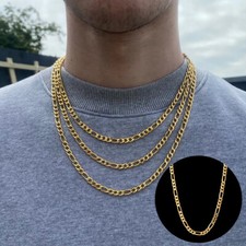 5MM Figaro Link Chain 16”-26” Long Necklace 18ct Gold Plated Stainless Steel UK