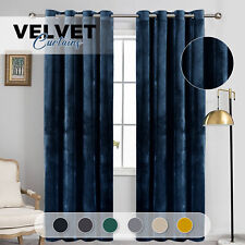 Crushed Velvet Blackout Curtains Eyelet Ring Top Ready Made Lined Pair Curtains