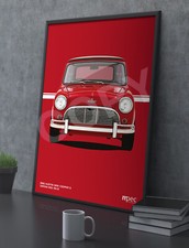 1965 Austin Mini Cooper S Illustration Red Portrait Poster. Various Sizes