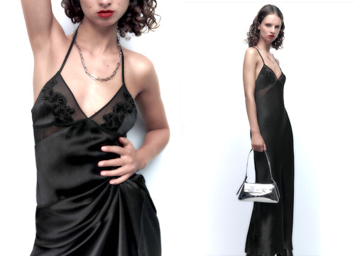 Zara long black satin - black,