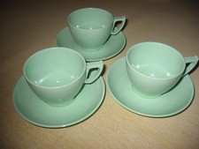 3 green Melaware cup and saucer sets...plastic