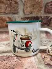 Vespa Italian Legend Metal Enamel Mug, ideal gift for Vespa Scooter lovers.