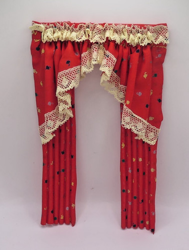 Dolls house curtains - , red