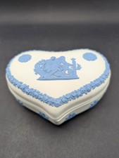 Wedgewood Jasperware Reverse Blue on White Heart Shaped Trinket Box