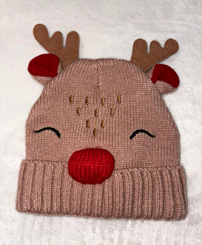 Girls knit reindeer beanie hat - girls,