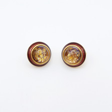 Signed Joan Rivers Clip On Earrings with Bronze Enamel and Art Glass Cabochons