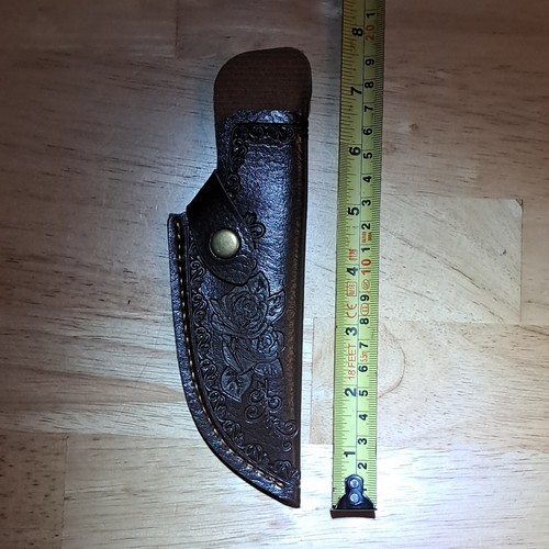 Brown tooled leather knife - tooled,