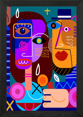 Abstract cubism face - face, framed