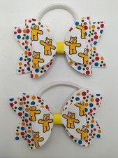 Children In Need Inspired Bows  Pudsey Bear On Hair Elastics / Bobbles  1 Pair.