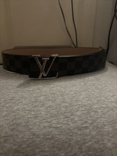 Black and grey check LV belt initial adjustable mens belt