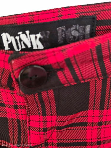 Punky fish red black tartan - fish, red/black