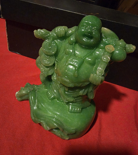 Green laughing buddha statue - green,