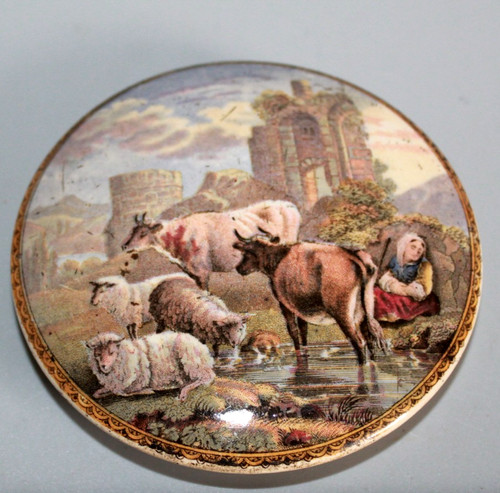Antique prattware pot - pot, lid