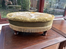 Vintage Retro. 1980s MCM Upholstered Footstool Green Tapestry Cottagecore