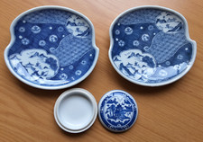 Japanese Serving Plates & small dish, willow, mountain, fisherman scene EXC