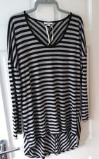 Kaliko, Striped Longline Long Sleeved Tunic Size Uk 14-16, Black & Grey. 