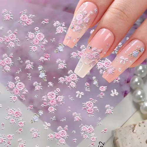 Pink rose nail art - art, 5d