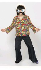 Mens Mans Psychedelic Pattern 70s Shirt & Black Flares Festival M-L 34" Waist