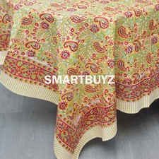 Indian Block Printed Red & Yellow Paisley Table Cloths Rectangular 100% Cotton