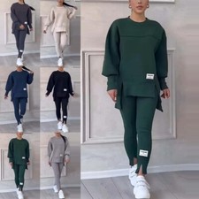 Ladies Long Sleeve Plain Lounge Wear Set Casual Comfy Two Piece Womens Tracksuit