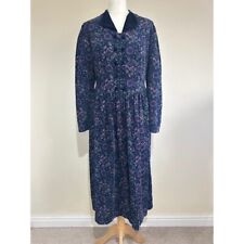 Laura Ashley Dress UK 14  Navy Floral Cord Puff Sleeve Midi Vintage Cottagecore