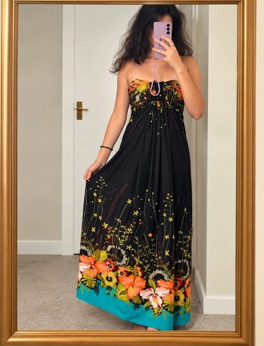 Black floral strapless maxi - black,