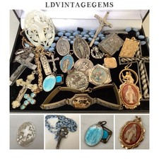 Job Lot Vintage Religious Jewellery Inc Sterling Silver,Rosary Beads Etc