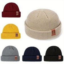 Mens Beanie Hat Winter Warm Knitted Ribbed Docker Skull Cap Trawler Fisherman