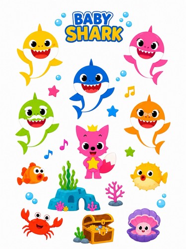 Baby shark edible cake - shark, toppers