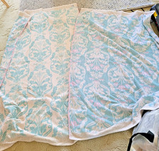 2 XLARGE BATH TOWELS M&S NEW DUCK EGG FLORAL PINK GOLD TRIM 140X95 marks spencer