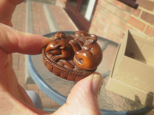 Hand carved wood netsuke - hand, 2