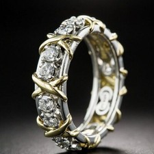 Round Cut White Diamond Full Eternity Wedding Band Ring 14K Two Tone Gold Finish