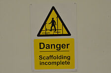 DANGER SCAFFOLDING INCOMPLETE A4 sign or sticker building construction hazard