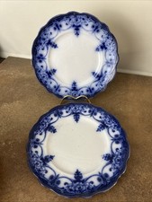 Pair Of Antique Edwardian Myott 'Monarch' Pattern, Flow Blue Plates 23cm