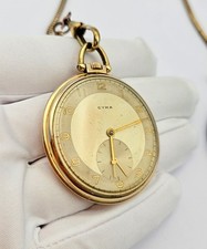 1947 Cyma Pocket Watch 15J Swiss Lever | Gold Case + Chain & Leather Fob | Gift