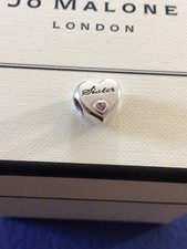 Genuine Pandora Sterling Silver P2 S925 ALE Sister Heart Charm Pink Stone VGC
