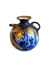 Antique Royal Doulton Burslem Small Balloon Vase Victorian Blue/Gold Gilt Iris